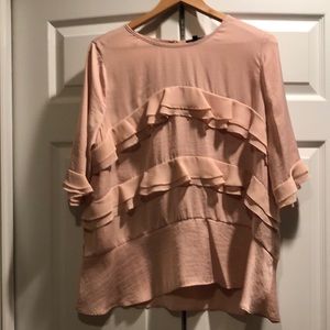 Who What Wear pink ruffle blouse